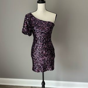 MIDNIGHT DOLL | Elegant One-Shoulder Sequin Dress, Sz S